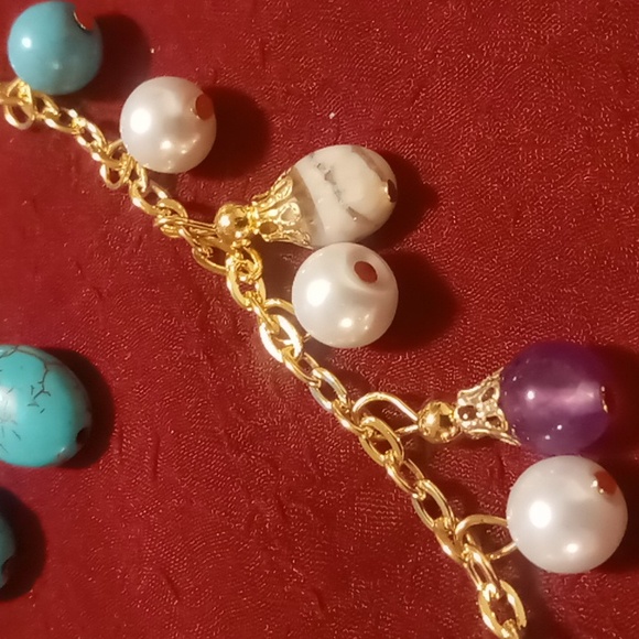 Necklace & earrings marble glass beaded gold tone .16+2 inches long nwt - Picture 9 of 10